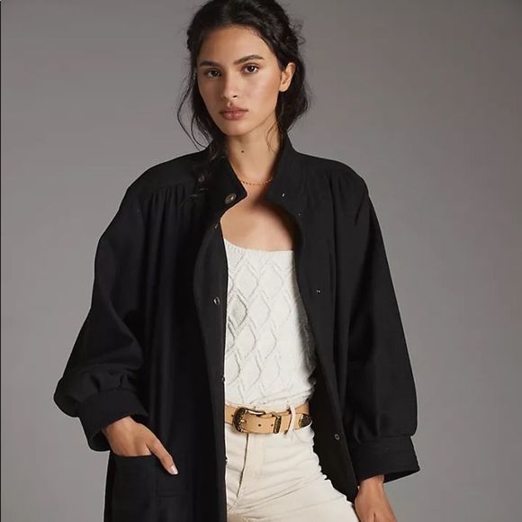 ANTHROPOLOGIE BY OOFWEAR KRISTIN COAT BLACK NEW NWT LARGE MADE IN ITALY - Picture 5 of 9